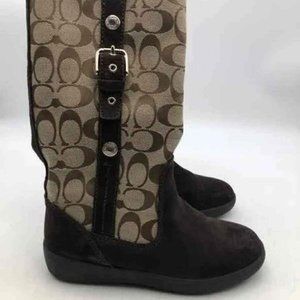 NEW Designer Coach Tulip monogram Brown Tan Signature Print Winter Boots 5.5